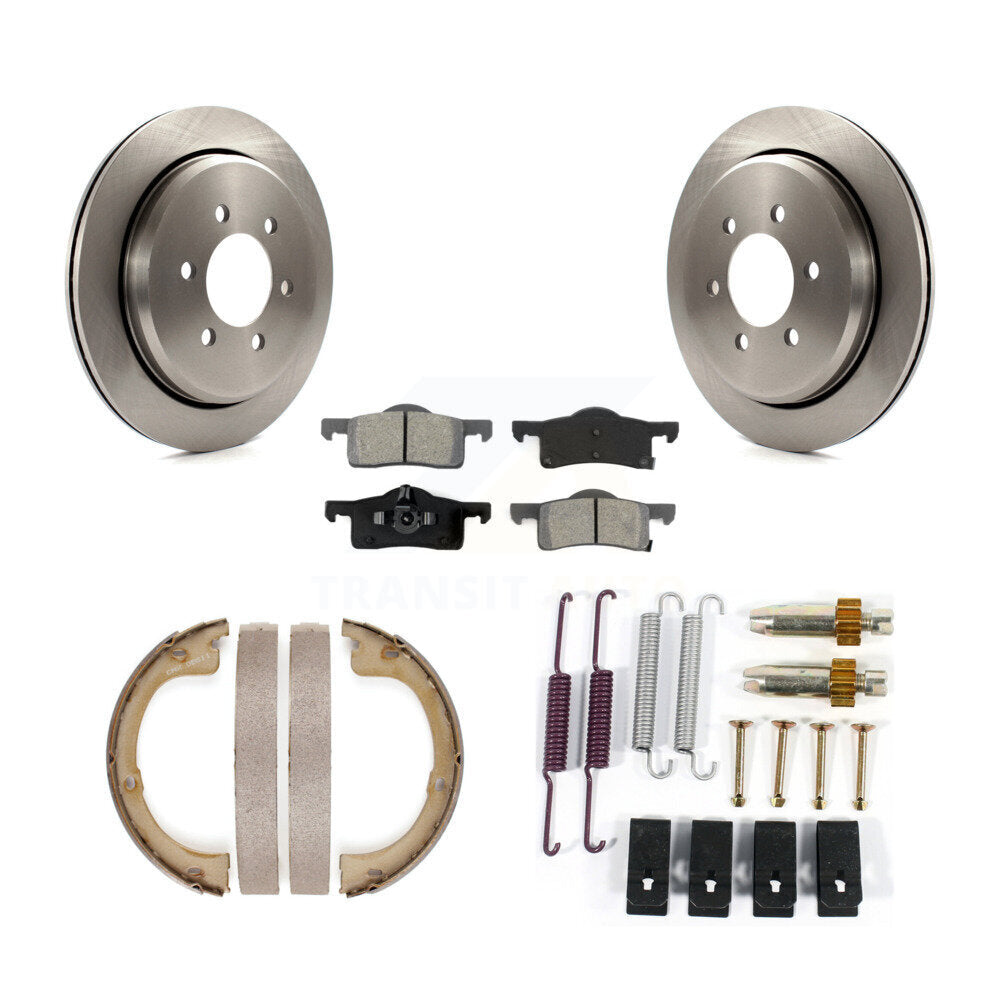 Rear Disc Rotors Semi-Metallic Pads Parking Brake Shoes Hardware Kit For Ford Expedition K8S-104675
