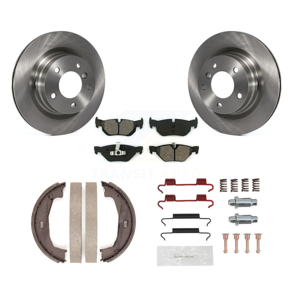 Rear Disc Rotors Semi-Metallic Pads Parking Brake Shoes & Hardware Kit For BMW 328i 325i K8S-104680