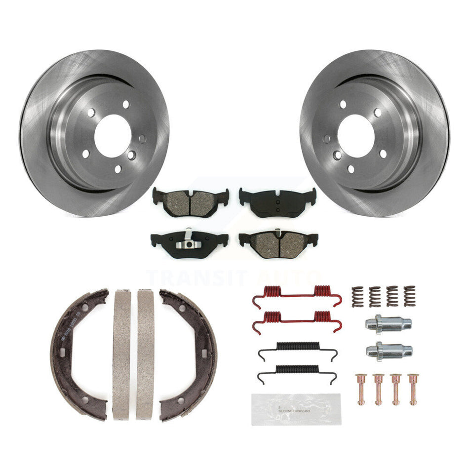 Rear Disc Rotors Semi-Metallic Pads Parking Brake Shoes Hardware Kit For BMW 328i xDrive K8S-104681