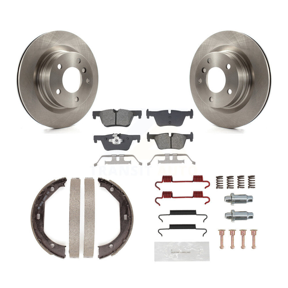 Rear Disc Rotors Semi-Metallic Pads Parking Brake Shoes And Hardware Kit For BMW 328i K8S-104683