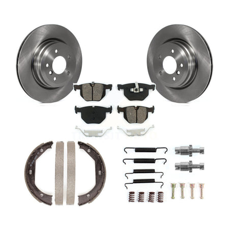 Rear Disc Rotors Semi-Metallic Pads Parking Shoes Hardware Kit For BMW 335i xDrive 335xi K8S-104693