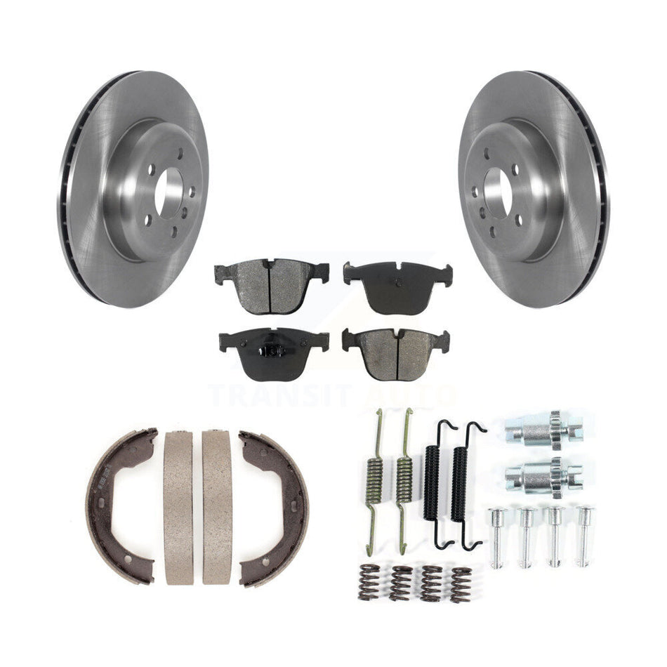 Rear Disc Rotors Semi-Metallic Pads Parking Shoes & Hardware Kit For BMW 535i GT xDrive 7 K8S-104694