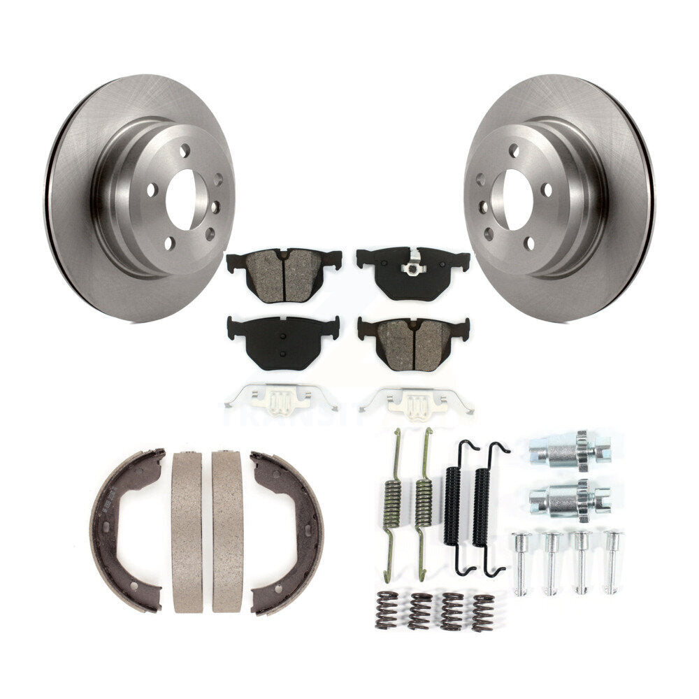 Rear Disc Rotors Semi-Metallic Pads Parking Brake Shoes And Hardware Kit For BMW X5 X6 K8S-104696