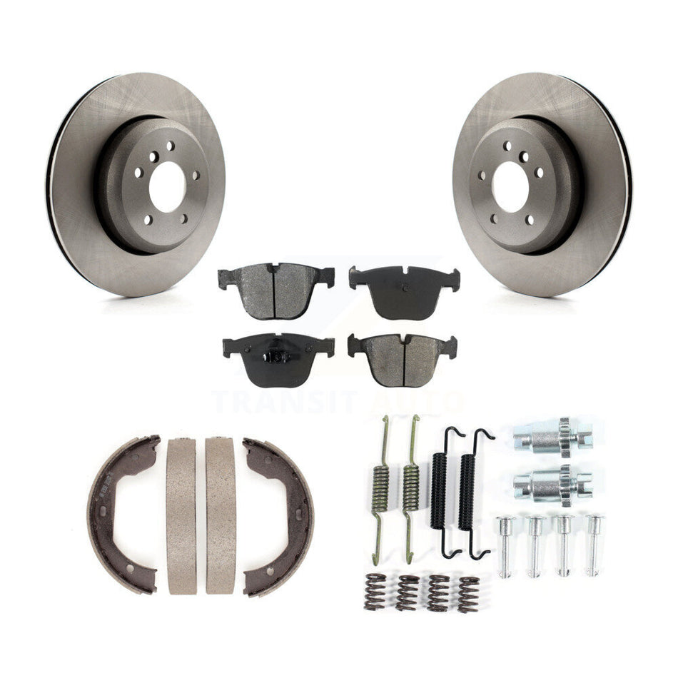 Rear Disc Rotors Semi-Metallic Pads Parking Shoes & Hardware Kit For BMW 650i 645Ci 550i K8S-104700