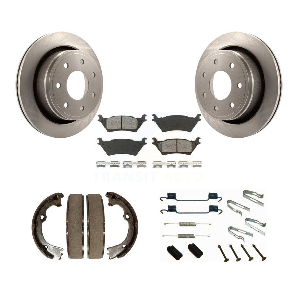 Rear Disc Rotors Semi-Metallic Pads Parking Brake Shoes And Hardware Kit For Ford F-150 K8S-104703
