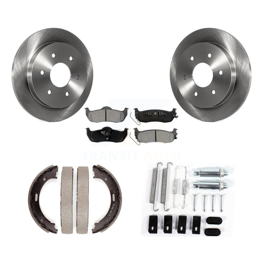 Rear Disc Rotors Semi-Metallic Pads Parking Shoes & Hardware Kit For Nissan TITAN Armada K8S-104714