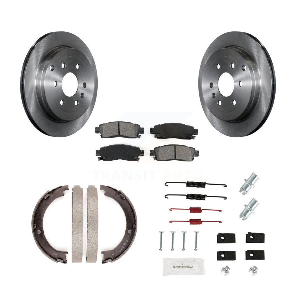 Rear Disc Rotors Semi-Metallic Pads Parking Brake Shoes Hardware Kit For GMC Acadia Buick K8S-104715