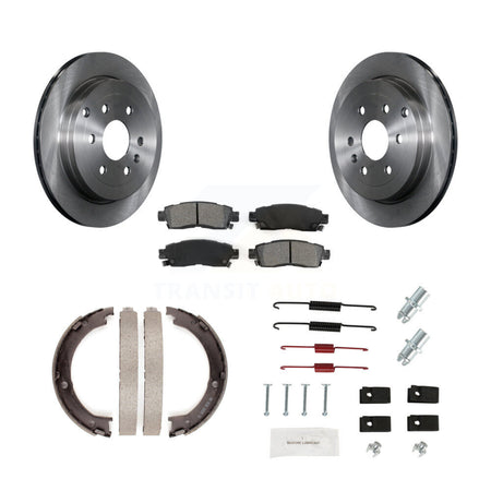 Rear Disc Rotors Semi-Metallic Pads Parking Brake Shoes Hardware Kit For GMC Acadia Buick K8S-104715