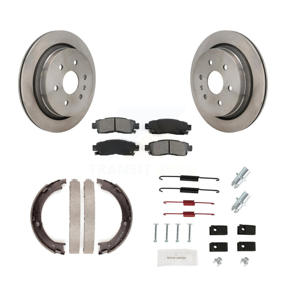Rear Disc Rotors Semi-Metallic Pads Parking Brake Shoes And Hardware Kit For Cadillac XTS K8S-104717