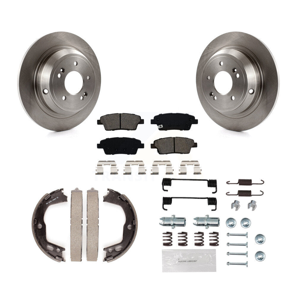 Rear Disc Rotors Semi-Metallic Pads Parking Brake Shoes Hardware Kit For Hyundai Genesis K8S-104728