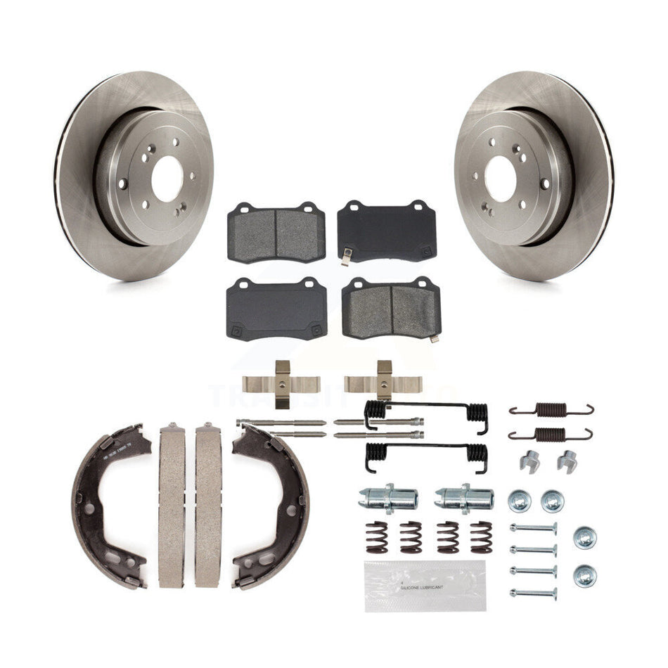 Rear Disc Rotors Semi-Metallic Pads Parking Shoes Hardware Kit For Hyundai Genesis Coupe K8S-104729