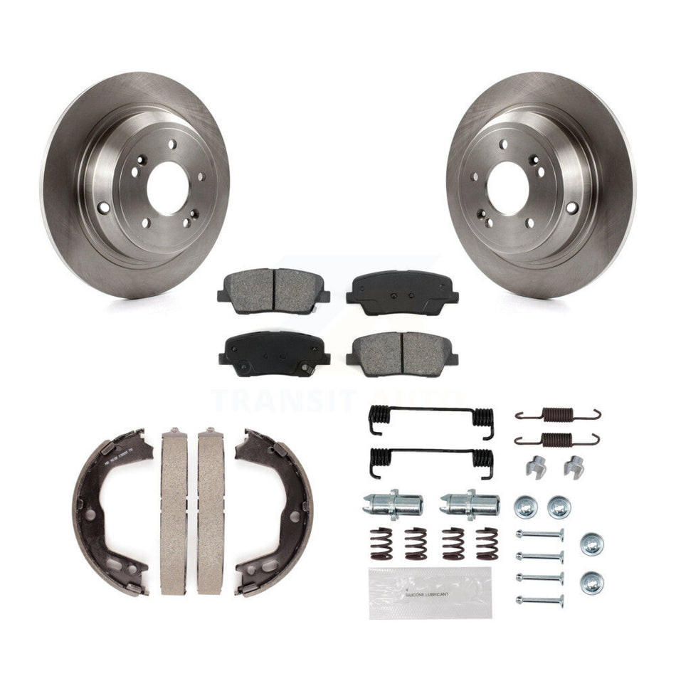 Rear Disc Rotors Semi-Metallic Pads Parking Brake Shoes Hardware Kit For Hyundai Genesis K8S-104731