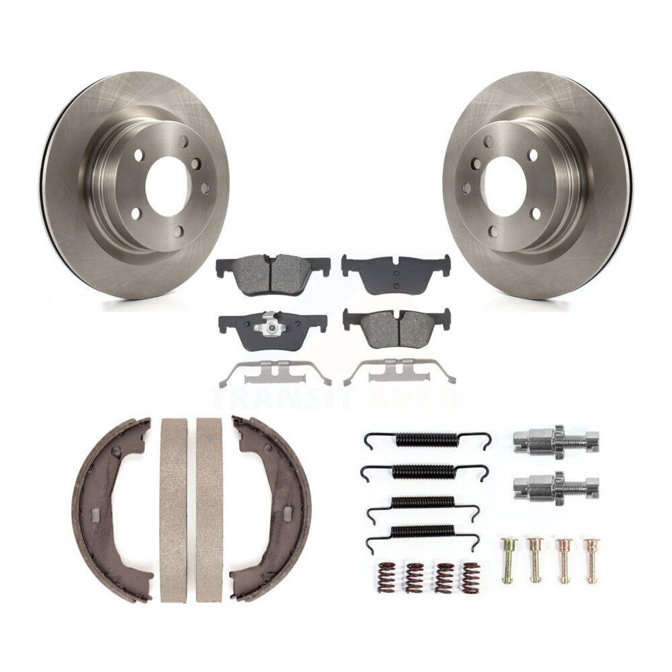 Rear Disc Rotors Semi-Metallic Pads Parking Brake Shoes And Hardware Kit For BMW 328i K8S-104738