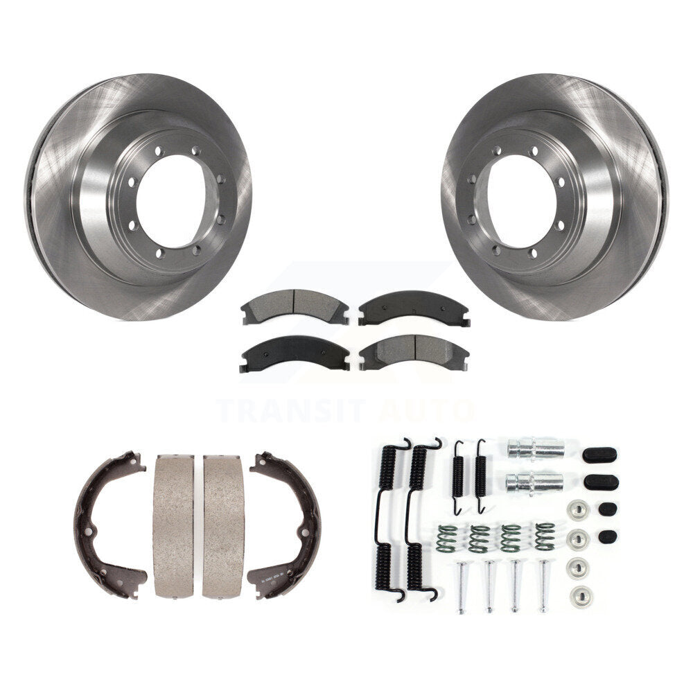 Rear Disc Rotors Semi-Metallic Pads Parking Shoes Hardware Kit For Ford E-450 Super Duty K8S-104746