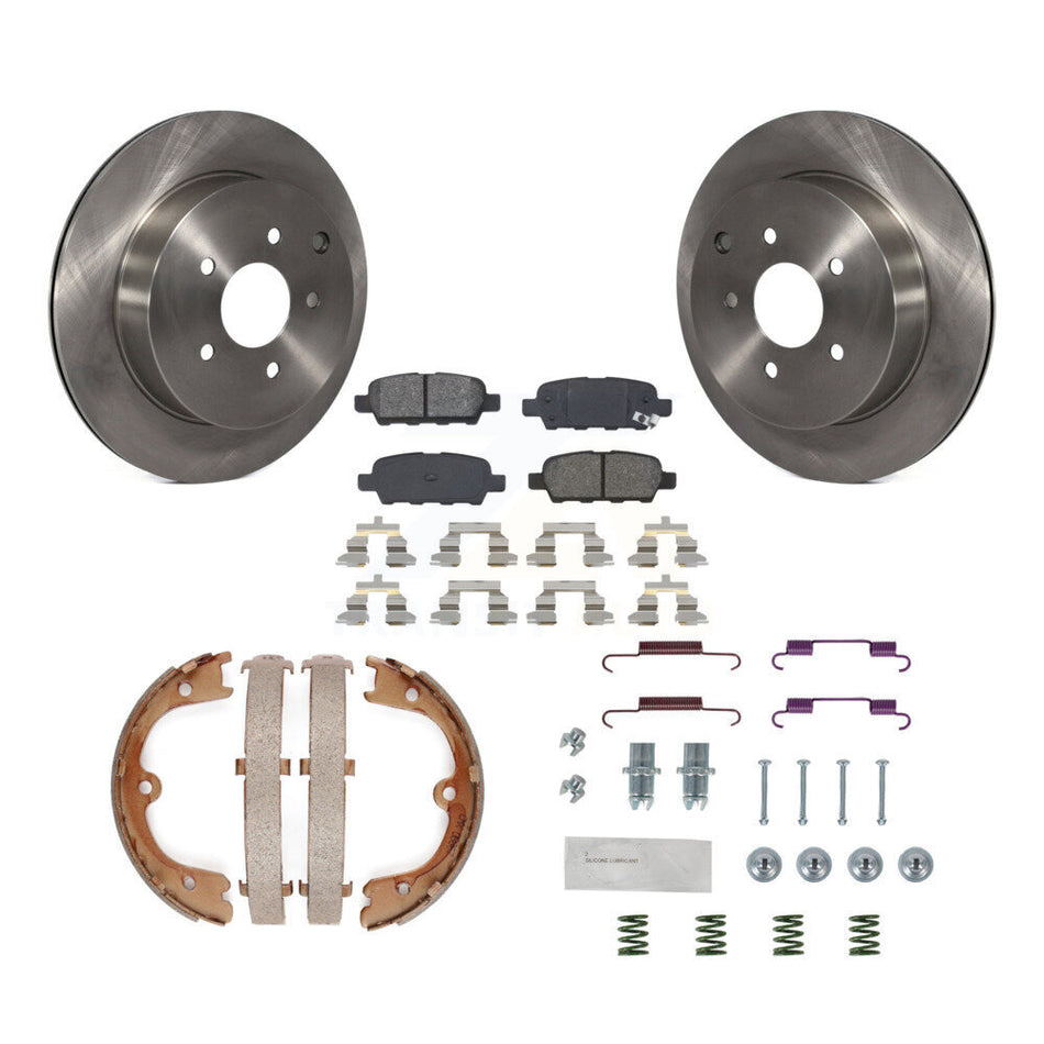 Rear Disc Rotors Semi-Metallic Pads Parking Shoes & Hardware Kit For INFINITI FX35 Nissan K8S-104748