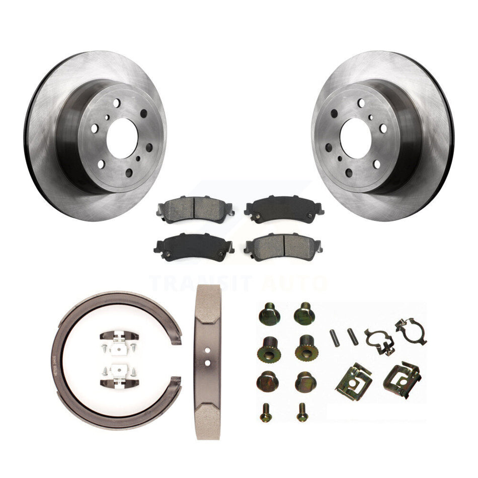 Rear Disc Rotors Semi-Metallic Pads Parking Brake Shoes And Hardware Kit For K8S-104760
