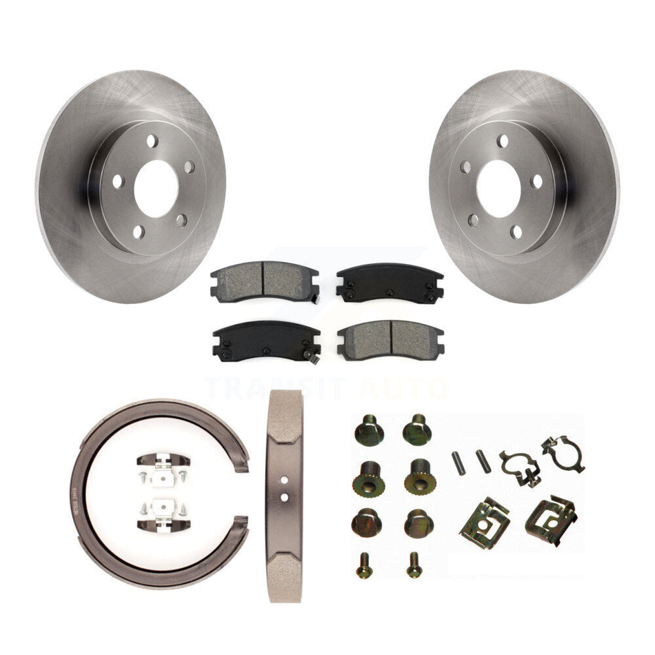 Rear Disc Rotors Semi-Metallic Pads Parking Brake Shoes Hardware Kit For Cadillac DeVille K8S-104761