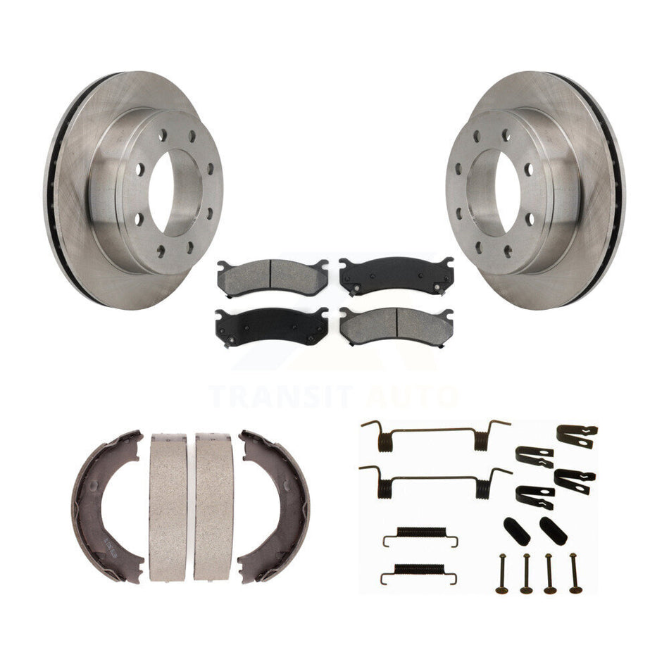 Rear Disc Rotors Semi-Metallic Pads Parking Shoes Hardware Kit For Chevrolet Silverado HD K8S-104763