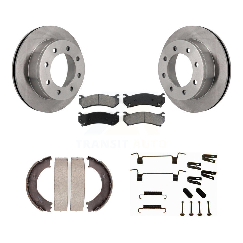 Rear Disc Rotors Semi-Metallic Pads Parking Shoes Hardware Kit For Chevrolet Silverado HD K8S-104764