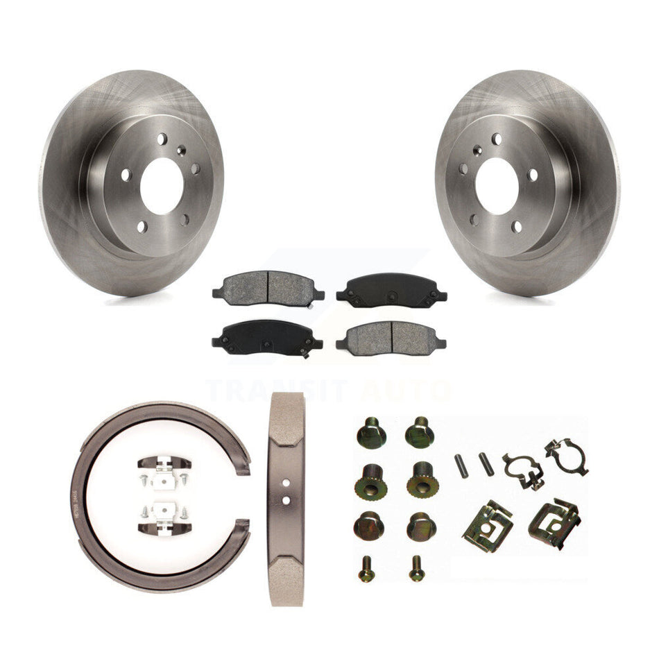 Rear Disc Rotors Semi-Metallic Pads Parking Brake Shoes And Hardware Kit For Cadillac DTS K8S-104769