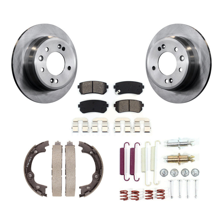 Rear Disc Rotors Semi-Metallic Pads Parking Brake Shoes Hardware Kit For Hyundai Elantra K8S-104786