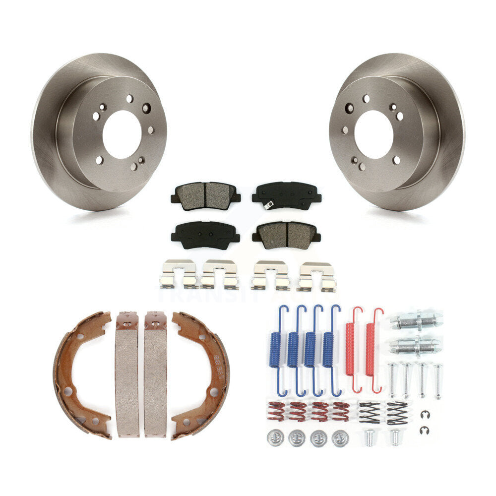 Rear Disc Rotors Semi-Metallic Pads Parking Brake Shoes Hardware Kit For Hyundai Elantra K8S-104788