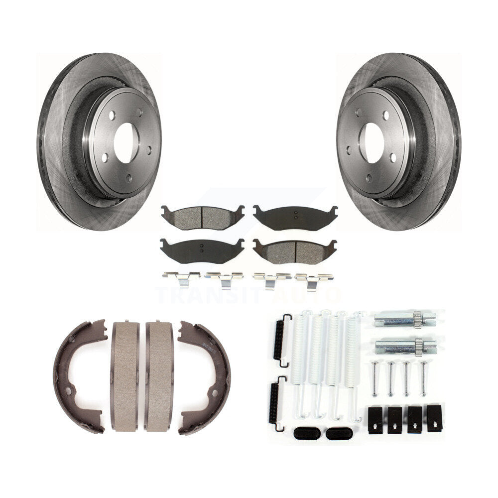 Rear Disc Rotors Semi-Metallic Pads Parking Shoes Hardware Kit For Ram 1500 Classic Dodge K8S-104789
