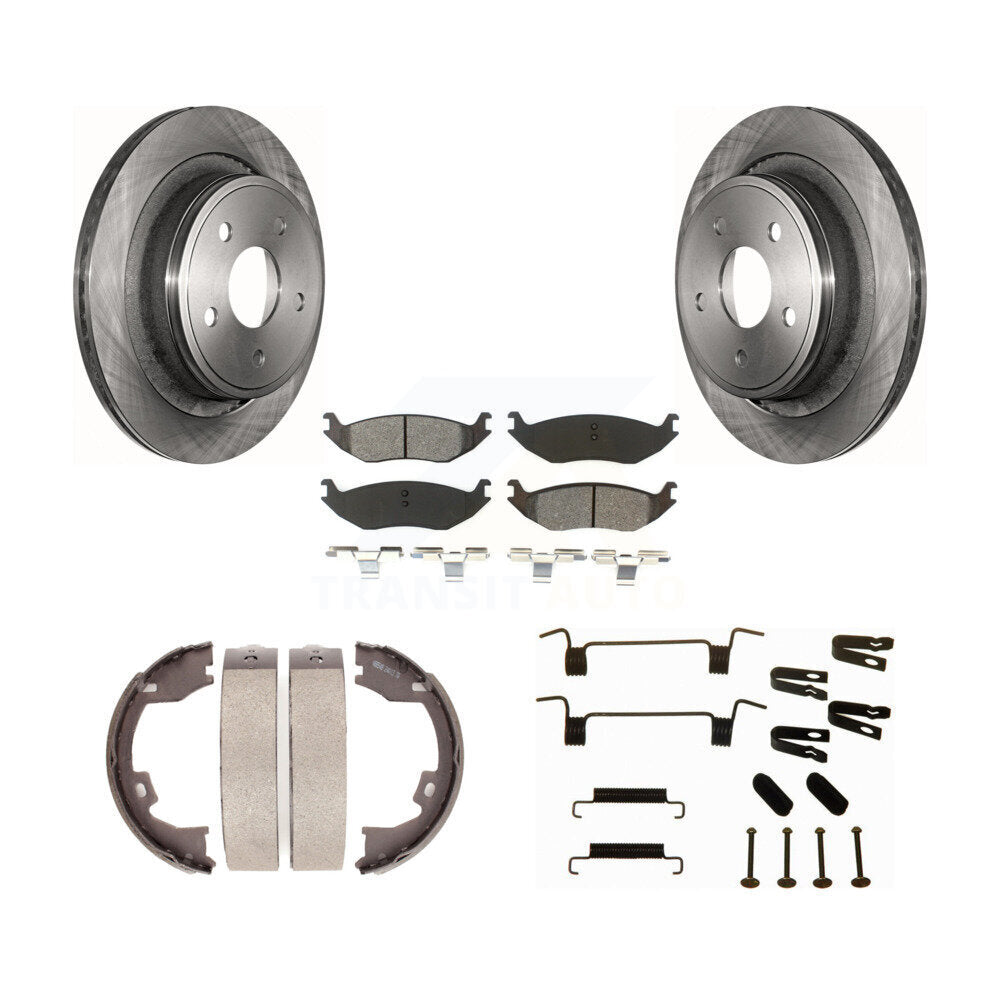 Rear Disc Rotors Semi-Metallic Pads Parking Brake Shoes & Hardware Kit For Dodge Ram 1500 K8S-104792