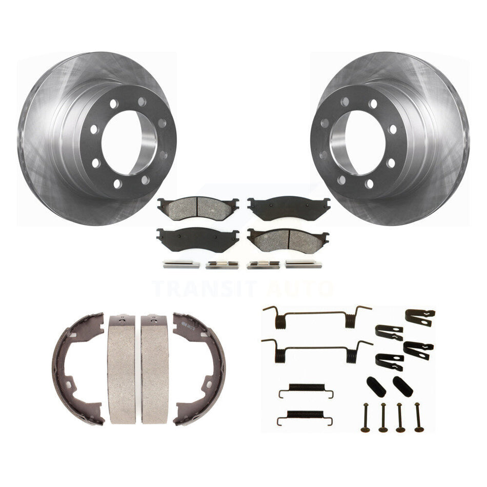Rear Disc Rotors Semi-Metallic Pads Parking Shoes & Hardware Kit For Dodge Ram 1500 3500 K8S-104793