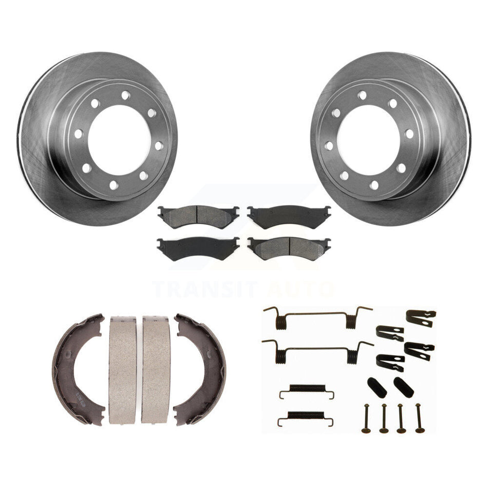 Rear Disc Rotors Semi-Metallic Pads Parking Shoes Hardware Kit For Ford E-350 Super Duty K8S-104798