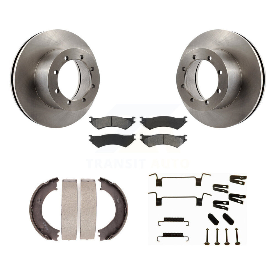 Rear Disc Rotors Semi-Metallic Pads Parking Shoes Hardware Kit For Ford E-350 Super Duty K8S-104799