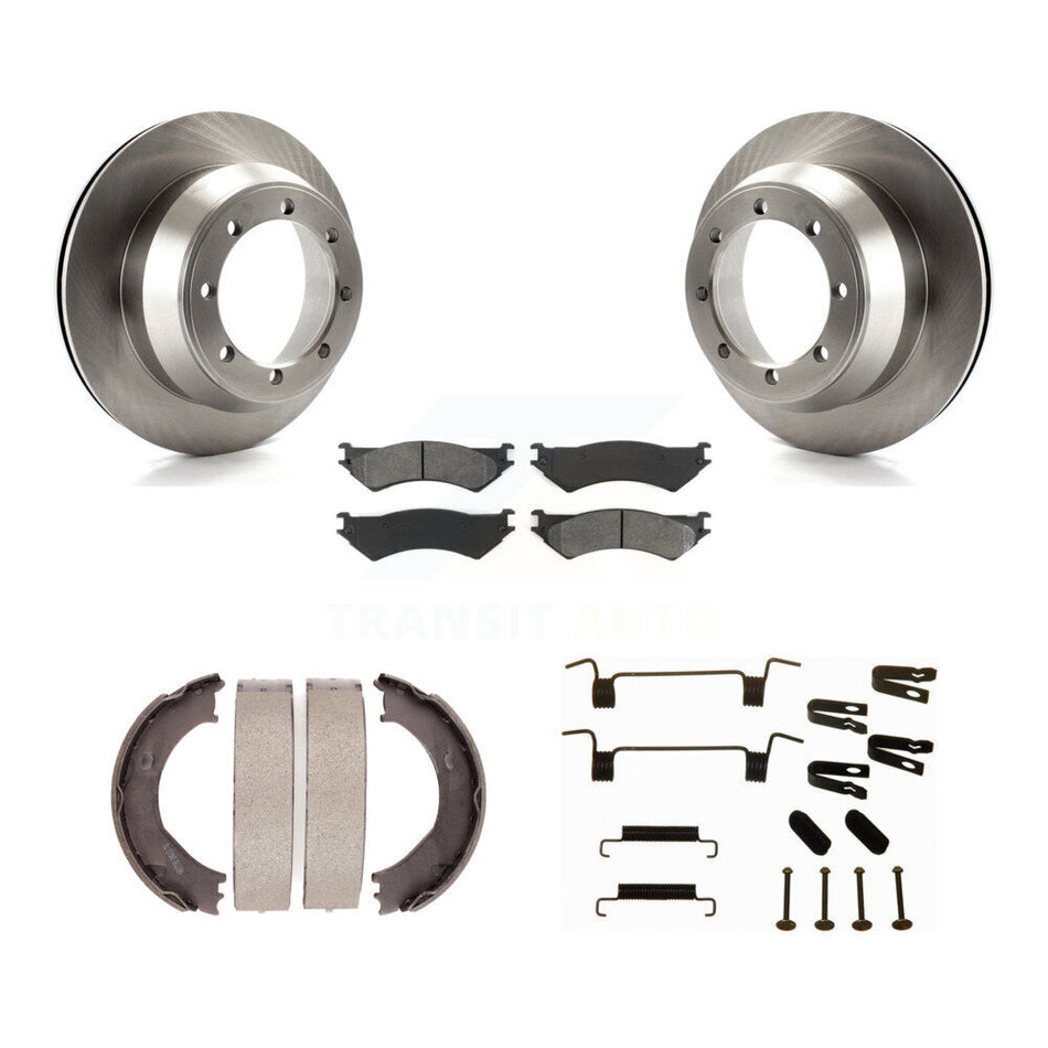 Rear Disc Rotors Semi-Metallic Pads Parking Shoes Hardware Kit For Ford E-350 Super Duty K8S-104800