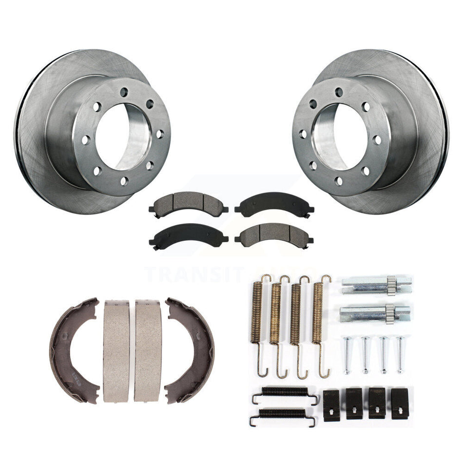 Rear Disc Rotors Semi-Metallic Pads Parking Shoes Hardware Kit For Chevrolet Express 3500 K8S-104805