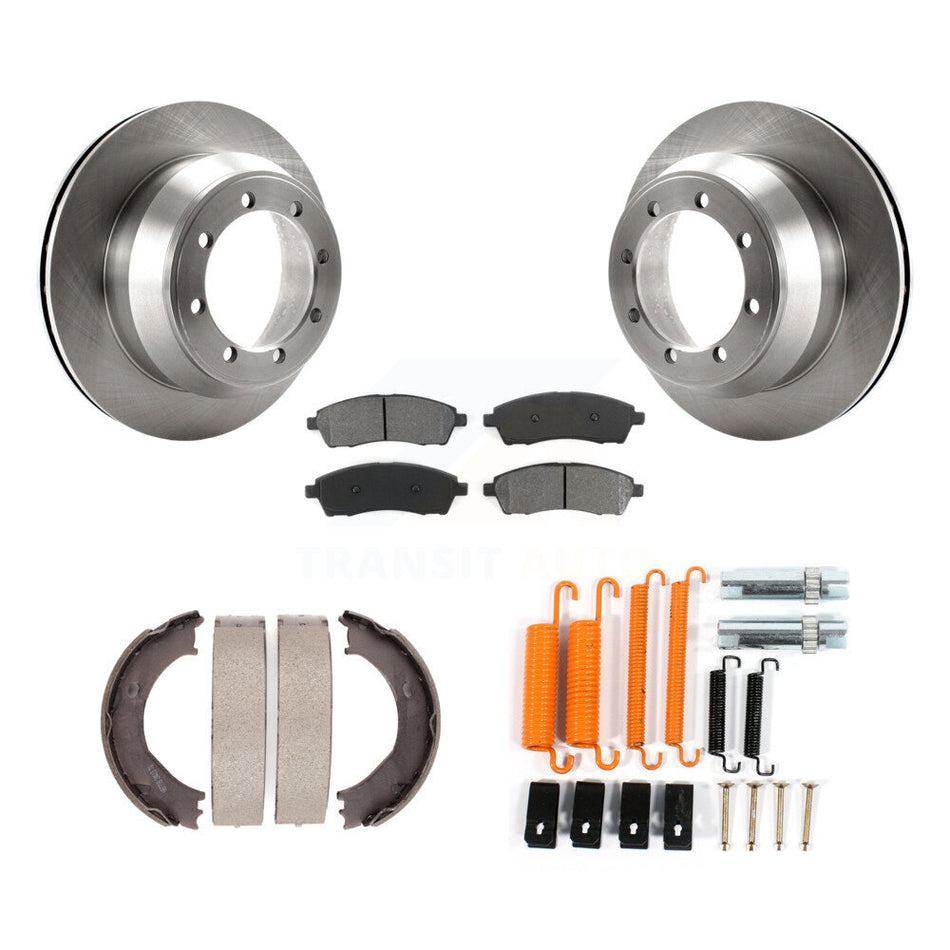 Rear Disc Rotors Semi-Metallic Pads Parking Shoes Hardware Kit For Ford F-350 Super Duty K8S-104811