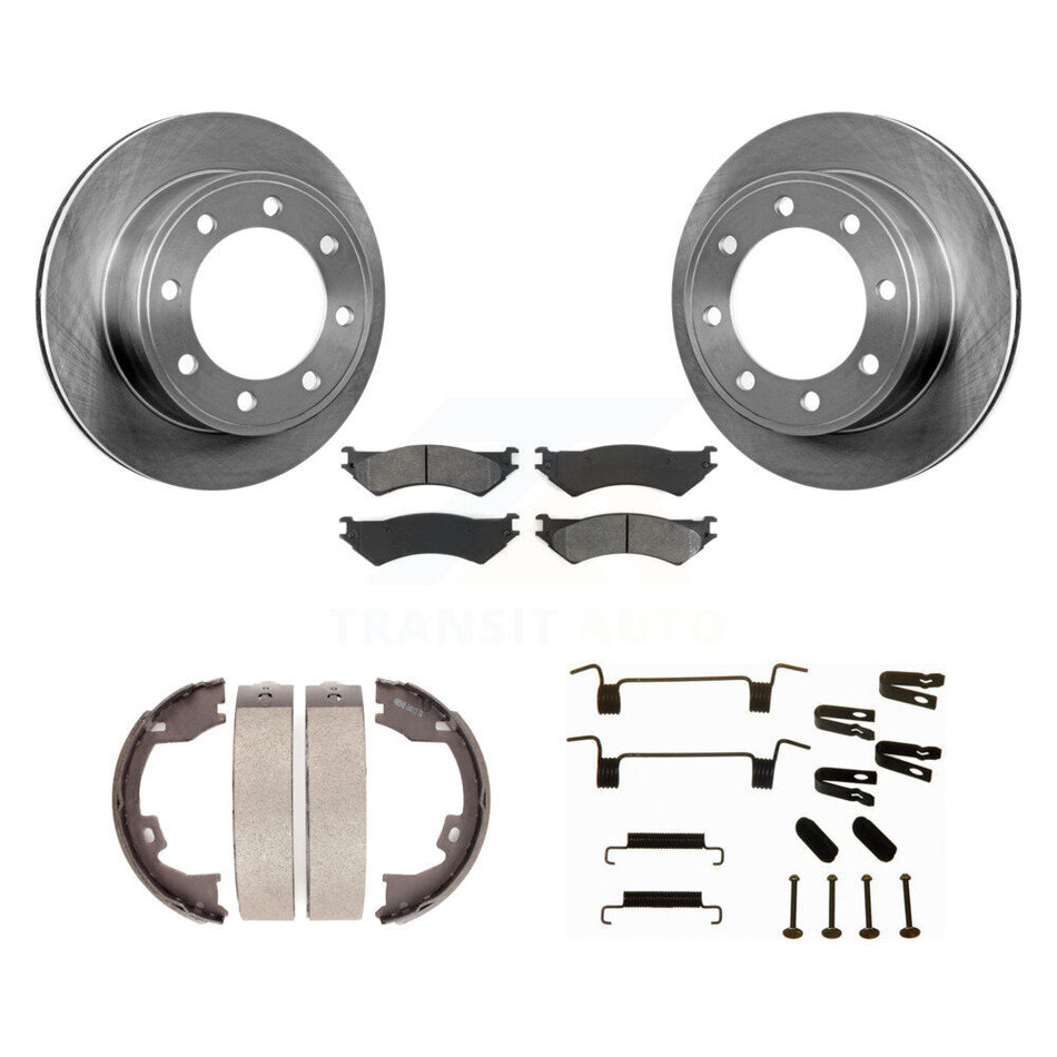 Rear Disc Rotors Semi-Metallic Pads Parking Shoes Hardware Kit For Ford E-350 Super Duty K8S-104812
