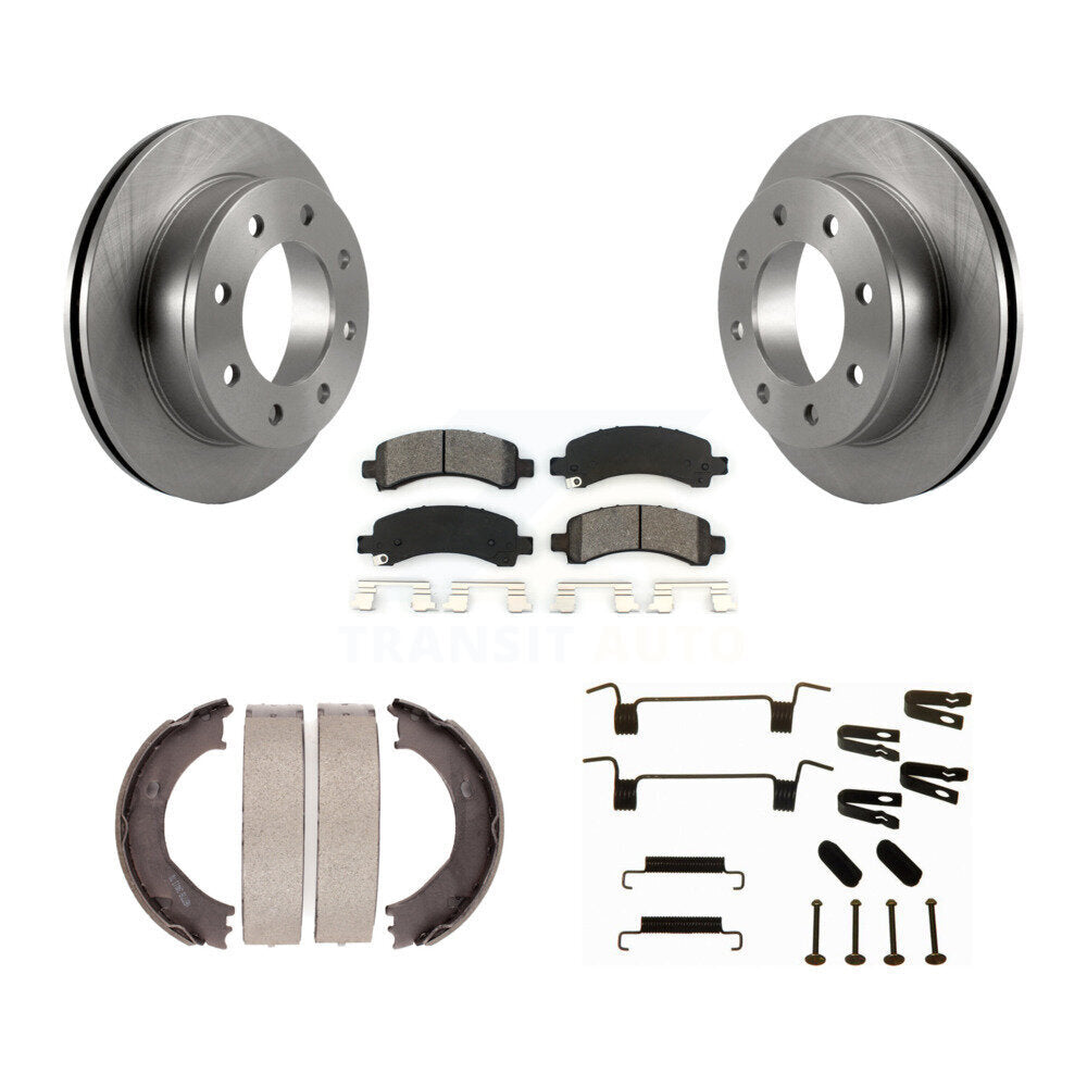Rear Disc Rotors Semi-Metallic Pads Parking Shoes Hardware Kit For Chevrolet Express 3500 K8S-104813