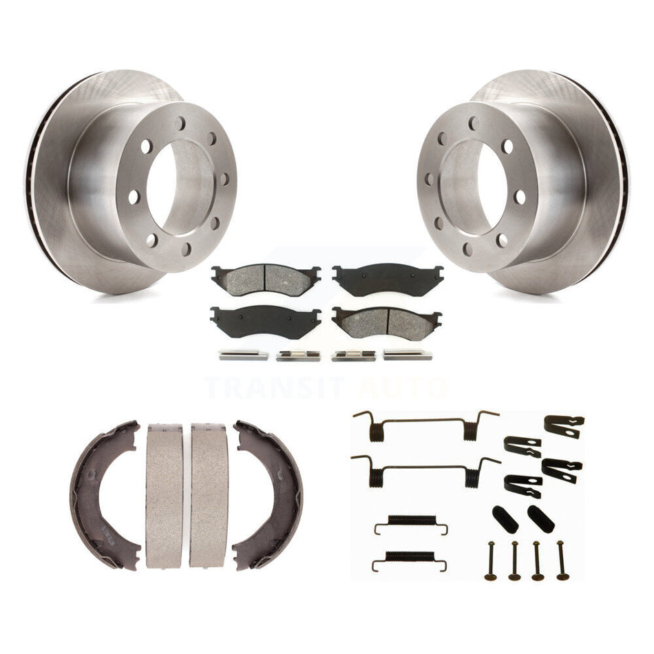 Rear Disc Rotors Semi-Metallic Pads Parking Shoes & Hardware Kit For Dodge Ram 2500 3500 K8S-104814