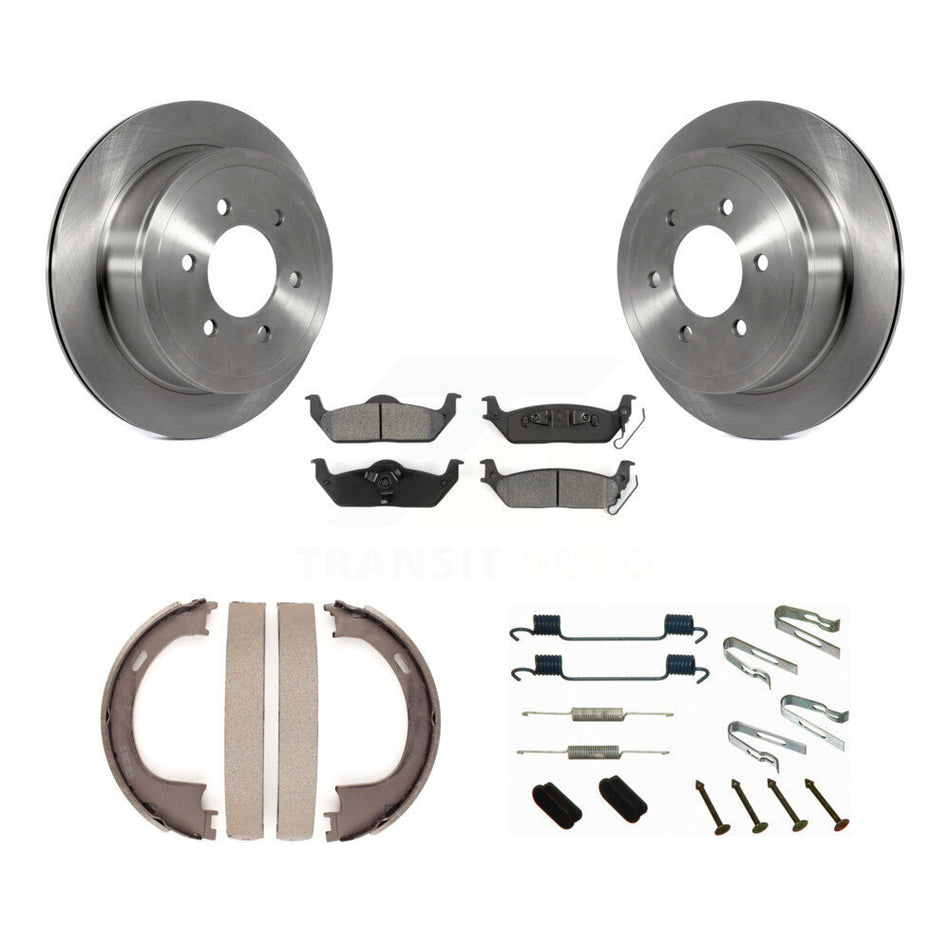 Rear Disc Rotors Semi-Metallic Pads Parking Shoes Hardware Kit For Ford F-150 Lincoln LT K8S-104828