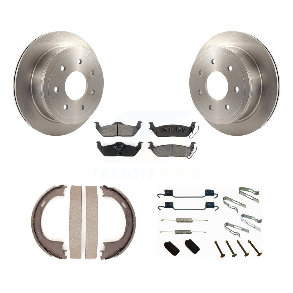 Rear Disc Rotors Semi-Metallic Pads Parking Shoes Hardware Kit For Ford F-150 Lincoln LT K8S-104829