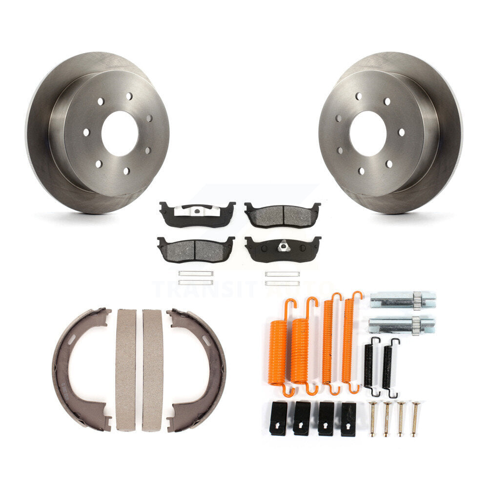 Rear Disc Rotors Semi-Metallic Pads Parking Brake Shoes And Hardware Kit For Ford F-250 K8S-104838