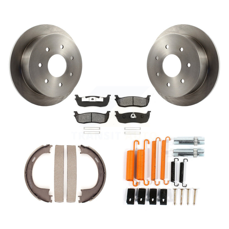 Rear Disc Rotors Semi-Metallic Pads Parking Brake Shoes And Hardware Kit For Ford F-250 K8S-104838