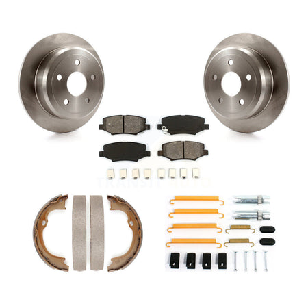 Rear Disc Rotors Semi-Metallic Pads Parking Brake Shoes Hardware Kit For Jeep Wrangler JK K8S-104848