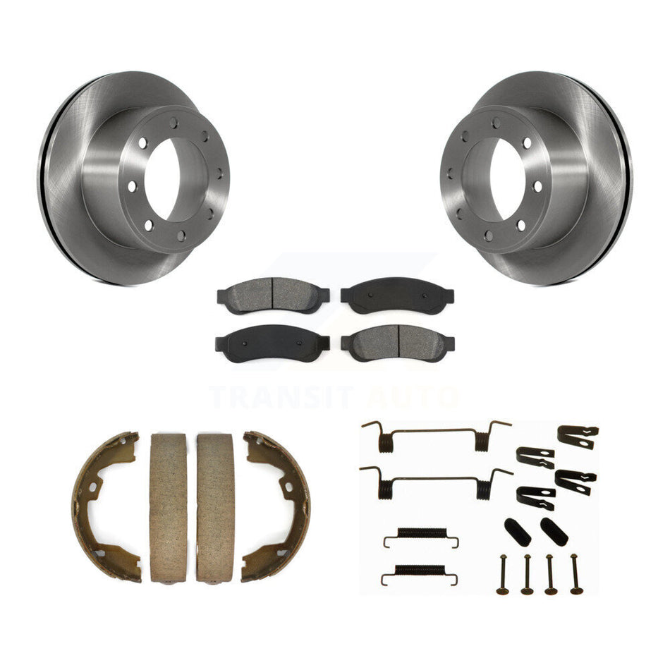 Rear Disc Rotors Semi-Metallic Pads Parking Shoes Hardware Kit For Ford F-350 Super Duty K8S-104869