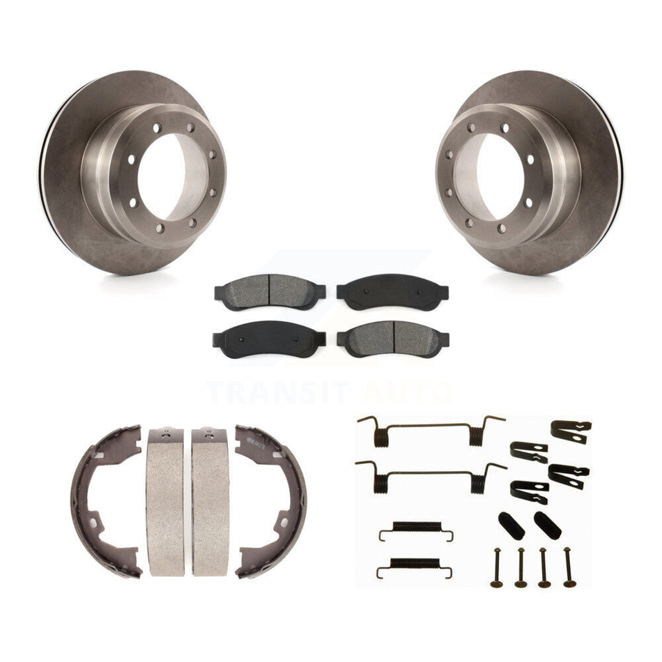 Rear Disc Rotors Semi-Metallic Pads Parking Shoes Hardware Kit For Ford F-350 Super Duty K8S-104870