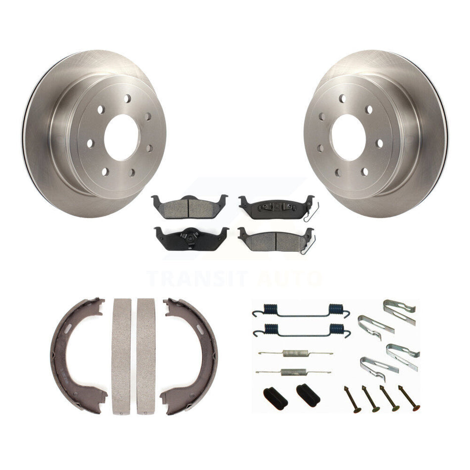 Rear Disc Rotors Semi-Metallic Pads Parking Brake Shoes And Hardware Kit For Ford F-150 K8S-104880