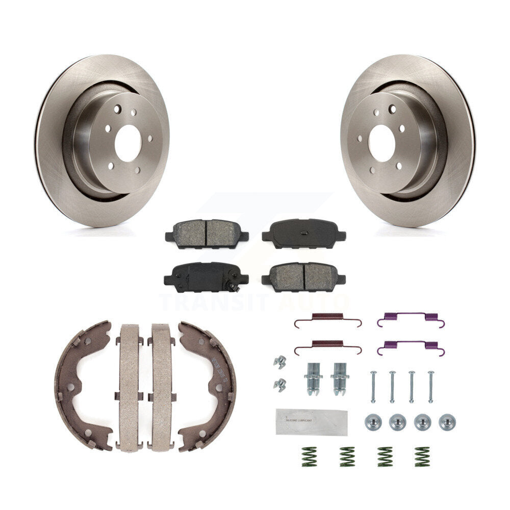 Rear Disc Rotors Semi-Metallic Pads Parking Brake Shoes Hardware Kit For INFINITI G35 Q60 K8S-104886