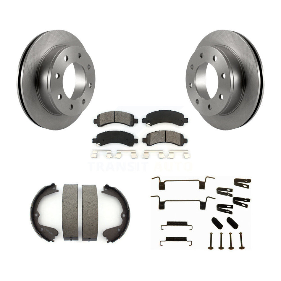 Rear Disc Rotors Semi-Metallic Pads Parking Brake Shoes Hardware Kit For GMC Savana 3500 K8S-104897