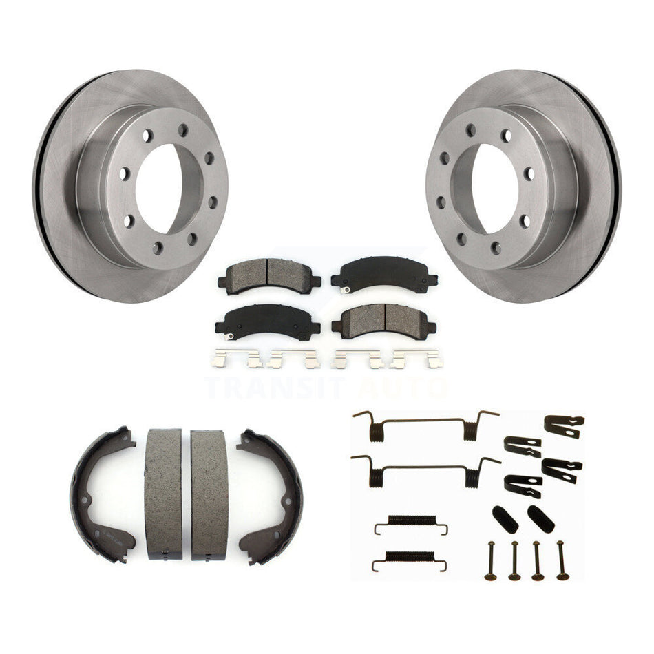 Rear Disc Rotors Semi-Metallic Pads Parking Brake Shoes Hardware Kit For GMC Savana 3500 K8S-104899