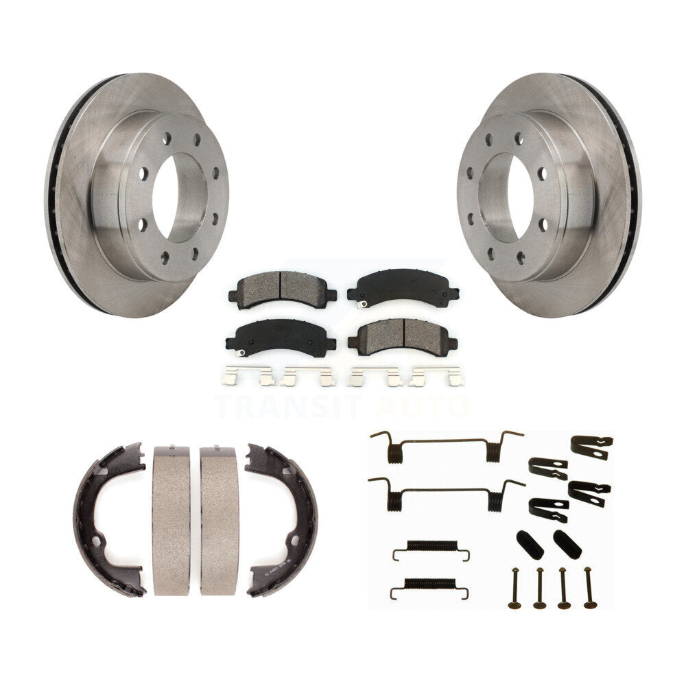 Rear Disc Rotors Semi-Metallic Pads Parking Shoes Hardware Kit For Chevrolet Express 2500 K8S-104901