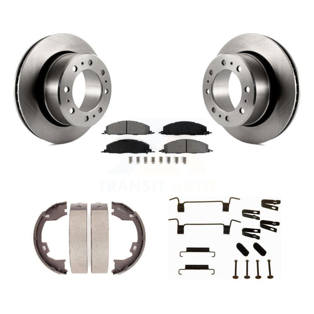 Rear Disc Rotors Semi-Metallic Pads Parking Shoes & Hardware Kit For Ram 3500 2500 Dodge K8S-104904